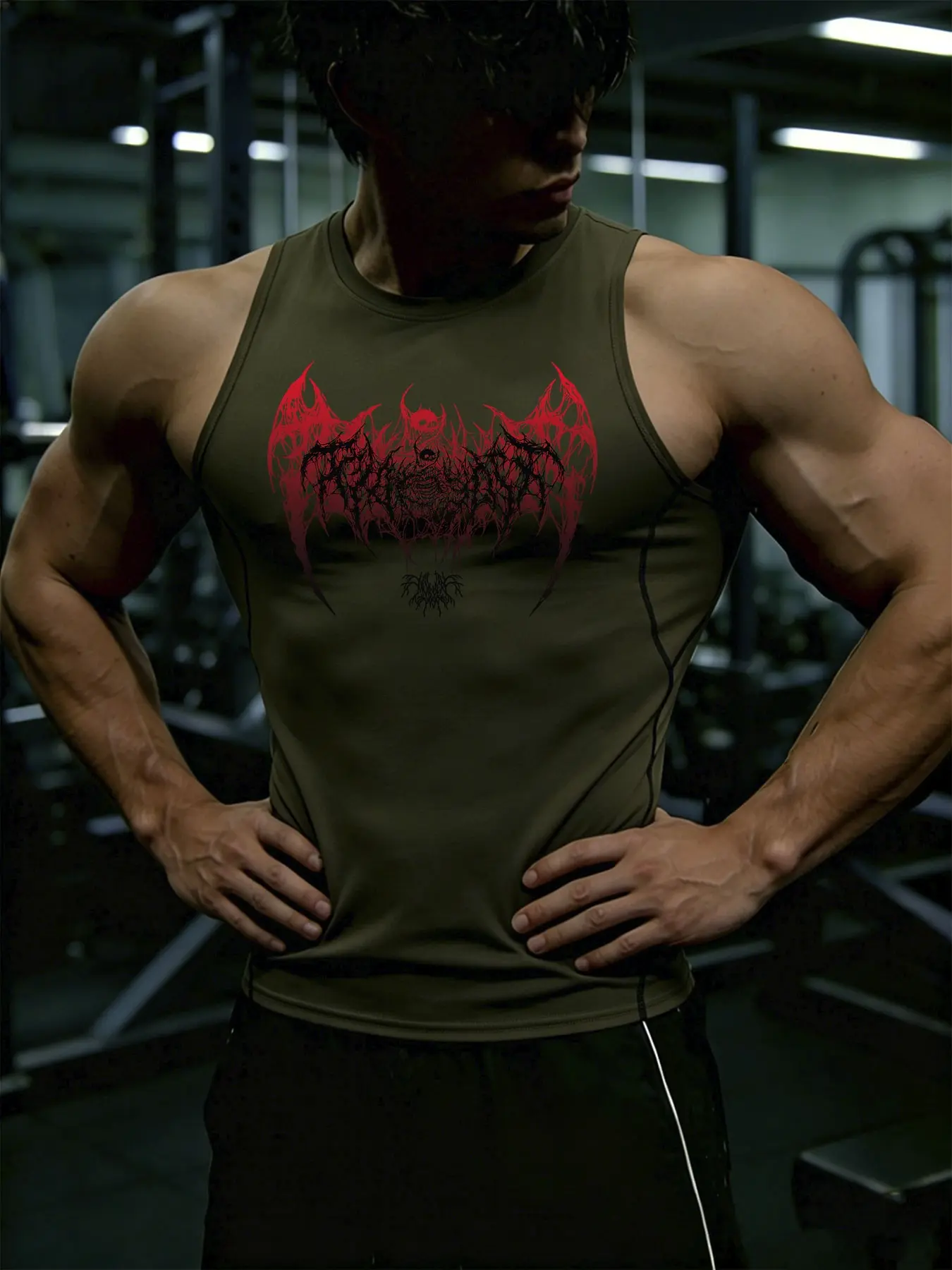 Men's Y2K Skull Wings Print Tight Sports Vest, Sport Vests, Tight Fit Quick-Dry Breathable, Summer Sleeveless Top, Ideal for Running Volleyball Football Outdoor Activities