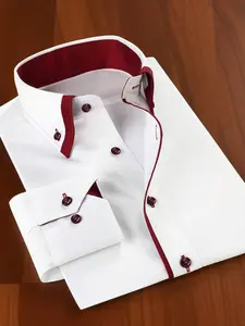 💯Confidence-Boosting Stretchy Contrast Color White Shirt | Men's Daily Office Wear Eye-Catching Slim Fit Long Sleeve Shirt, Premium Versatile Business Casual Shirt, Elegant Button Front, Menswear Top, Button Front Shirts