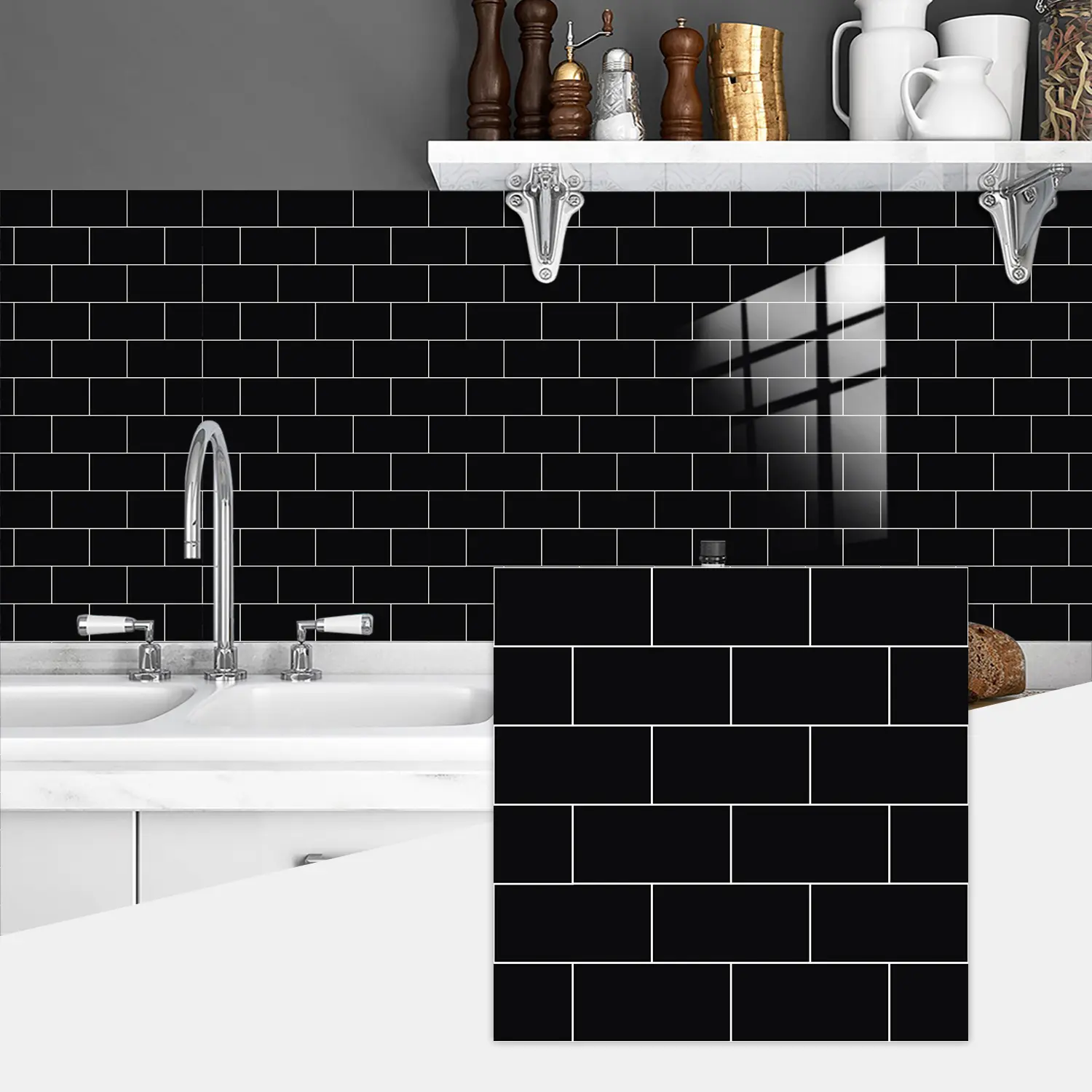 10pcs/20pcs/30pcs Wall Tile Pattern Self-Adhesive Thickened Tiles Stickers, Decorative Wall Sticker, Kitchen Decor, Home Renovation, Floor Decoration, Kitchen Bathroom Decoration, Waterproof Wall Sticker, Waterproof Wall Decal