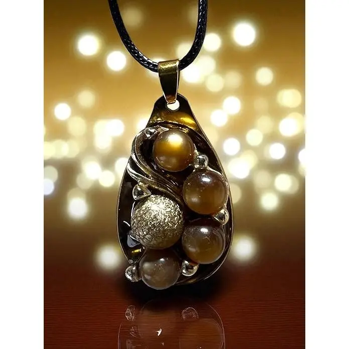 Teardrop Spoon Necklace With Decorative Gold And Silver Pearls