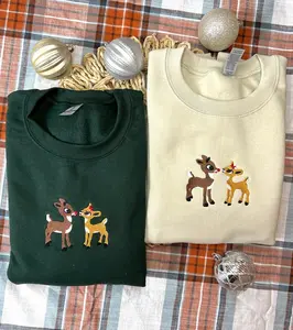 Christmas Embroidered Sweatshirt: Retro Reindeer Design, Rudolph The Red Nose Reindeer and Clarice, Fall Embroidered Sweatshirt.