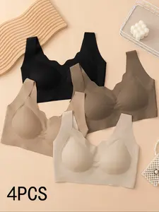 Women's Solid Color Wireless Bra Comfortable Breathable Push Up Bra, Soft Lightweight Lingerie for All Seasons, Womenswear, Breathable Comfy Bra