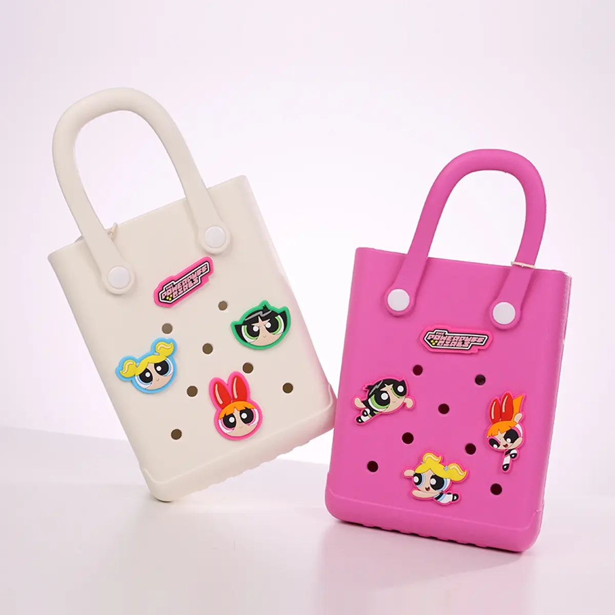 Women's The Powerpuff Girls Collection Small Handheld Bag - Cute Cartoon Collab, Light & Stylish Dopamine, Durable Pink White, Suitable Size for Ladies, Beach & Back To School Use