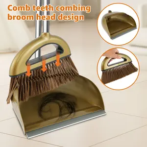 New 3Pcs Squeegee Broom and Dustpan Long Handle Dustpan and Brush Sets Portable Broom with Dustpan Combo Set with Comb Teeth Efficient Sweeper Dustpan Set 180° Rotatable Floor Squeegee for Home Room Sweeping Brush and Dustpan Set Cleaning Steel