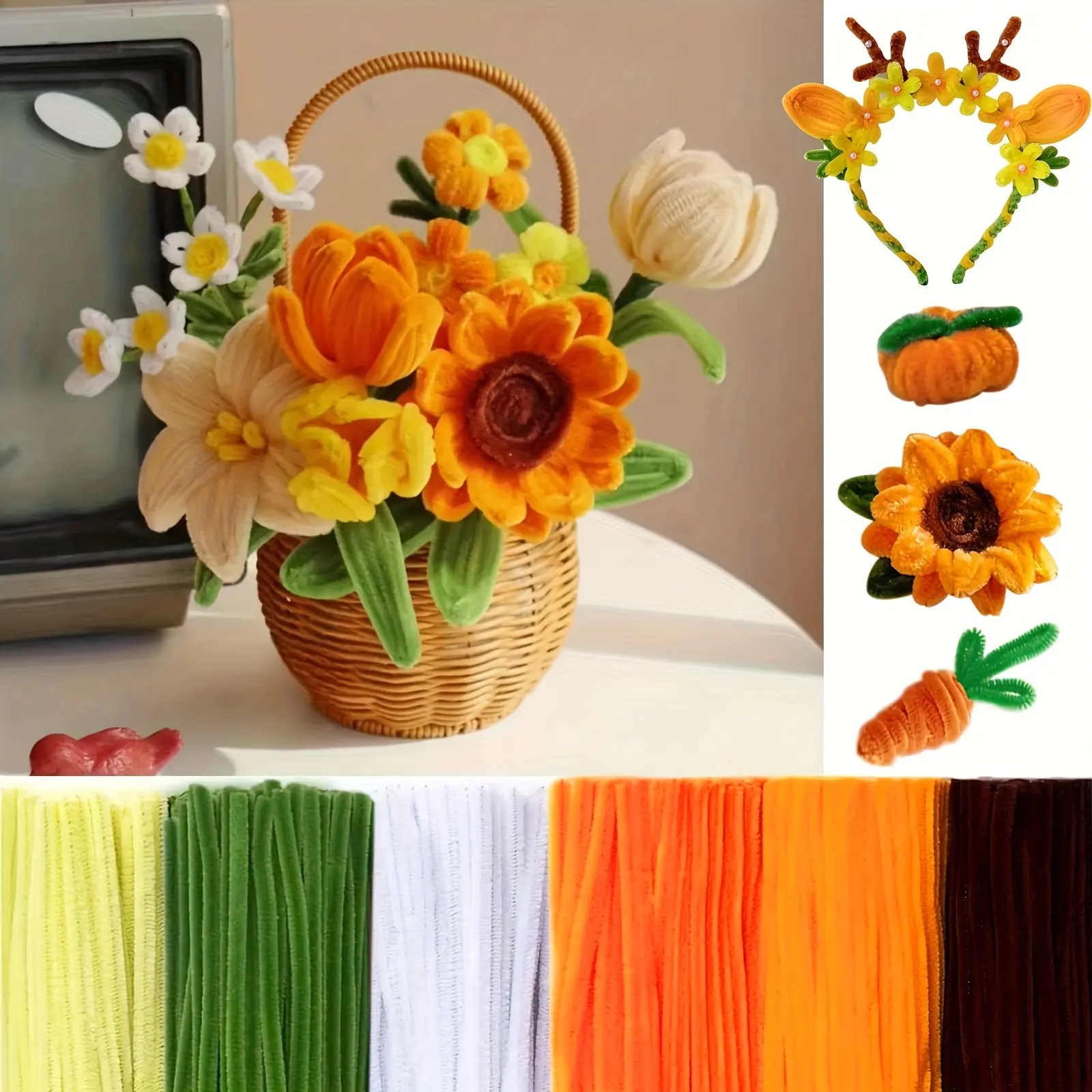 Multicolor Flower Pipe Cleaners Craft Set - 500-Piece Decorative Fake Floral Supplies, DIY Bouquet Ornaments, Creative Decor Projects, Ideal Birthday Gift for Craft Enthusiasts