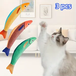Pack of 3 Interactive Cat Toys Saury Fish, Catnip Crinkle Sound Toys Soft and Durable, Cat Kicker Toys for Indoor Kitten Exercise for All Breeds