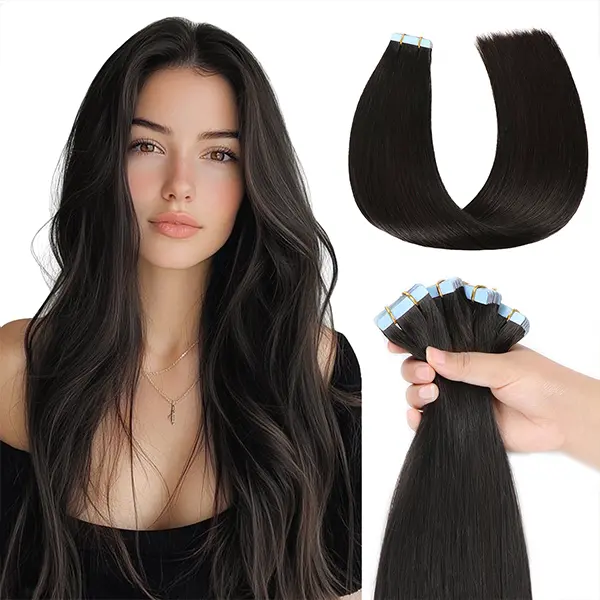 SUYYA Real Hair Tape-In Extensions (Extensions Hair, 4-6 Wk Tape Swap), 12-28 in, Multiple Colors, 20PCS/Pack, Includes Free Gift Bundle