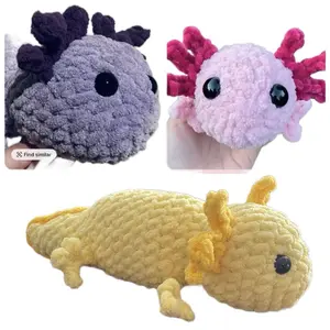 Handmade Crocheted Axolotl - Colorful Plush Toy with Black Eyes Soft Body & Fluffy Gills 10 Inches Long Perfect for Cuddling & Gifts