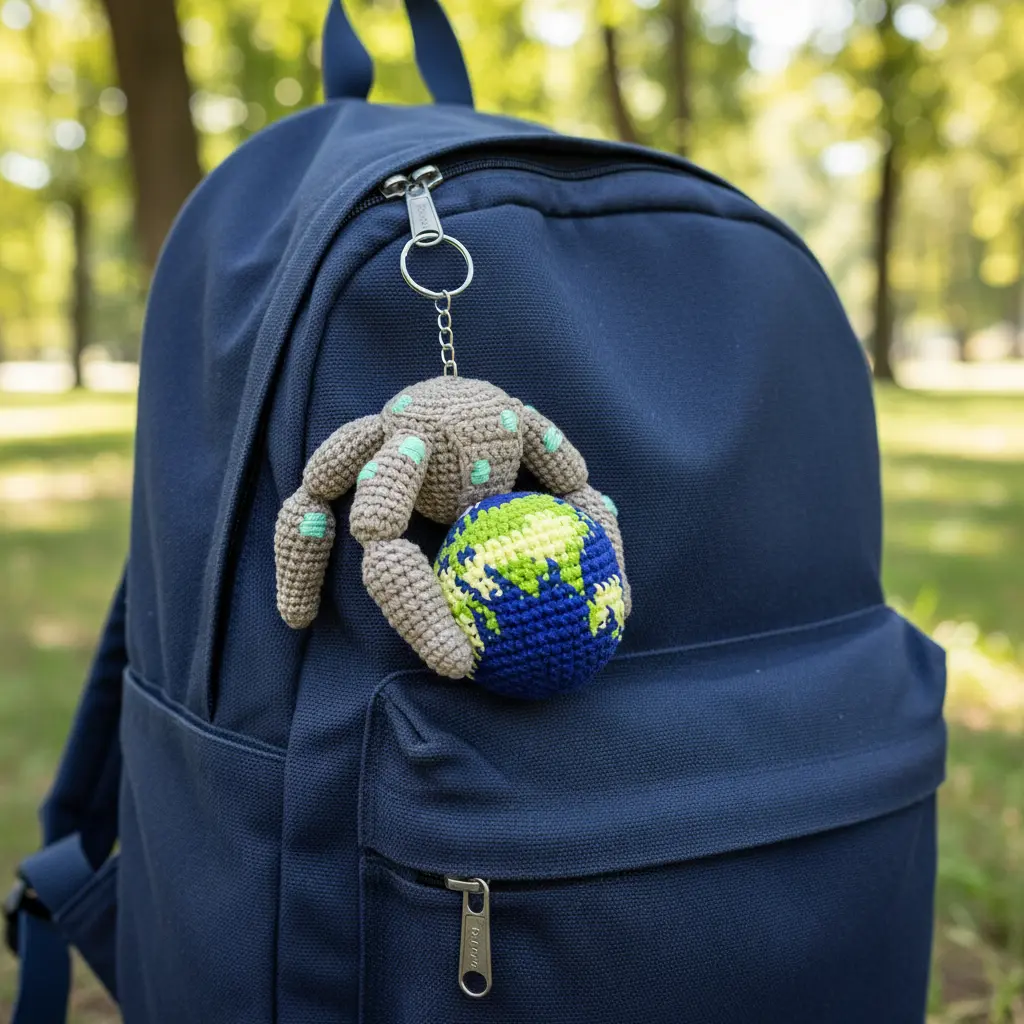 Crochet Rocky Keychain Holding Earth, Project Hail Mary Amigurumi, Handmade Spider, Unique Sci-Fi Gift, Nerd Gift