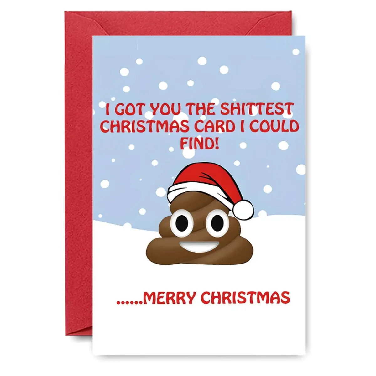 Poop Emoji Xmas Card - "SHITTEST CHRISTMAS CARD I COULD FIND!" Sarcastic Greeting, Funny Dad Card | Snowflake Background, Santa Hat Art, Suitable for Dark Humor Friends, Naughty Holiday Exchanges