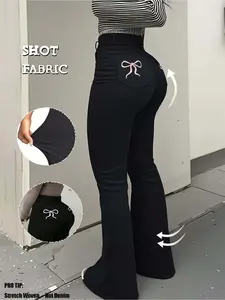 Women's High Elasticity Embroidered Flare Pants Bottoms, Elegant Fashion for Dating, Commuting, Casual Travel, Valentine's Day, New Year