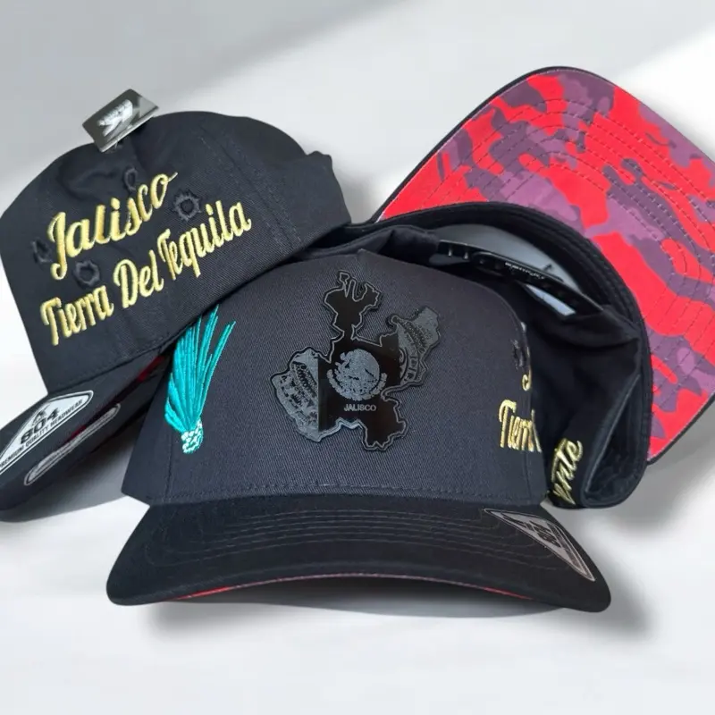 Jalisco Style Aesthetic Clothes Accessory Baseball Cap - Casual Black Snapback with Jalisco Embroidery, Logo Front Black Plate, Adjustable Fit, Unique Daily Wardrobe Essential