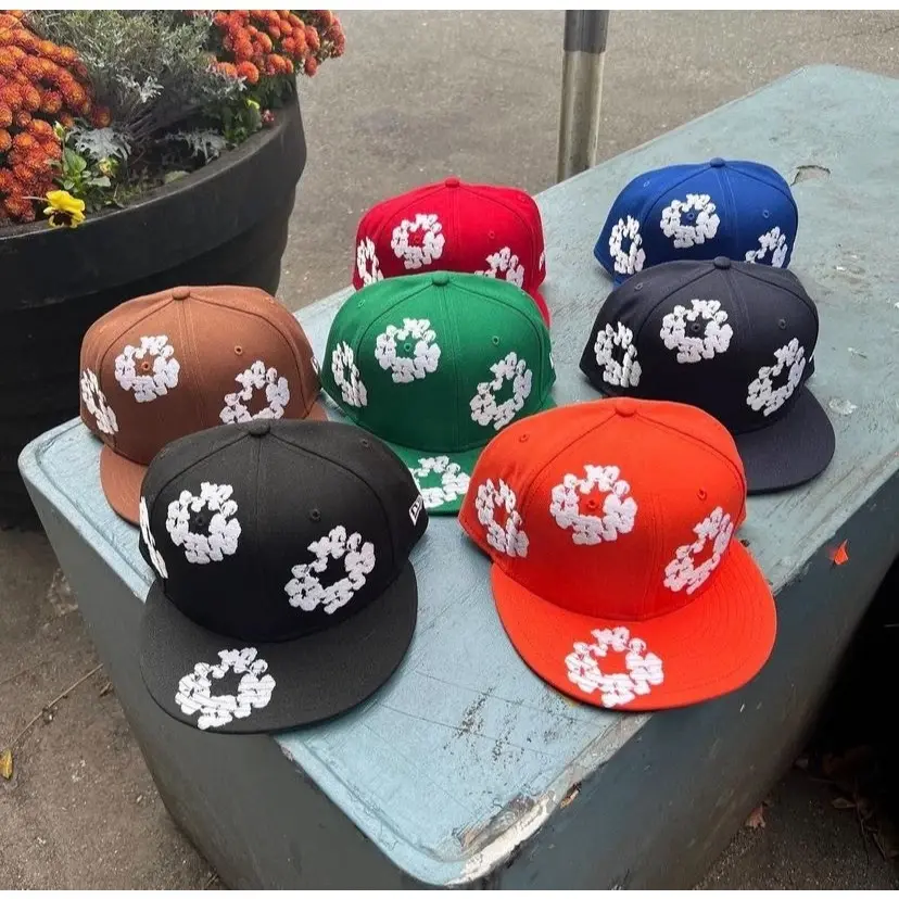 Unisex Denim - Tear Snapback Hat – Floral Embroidered Cotton Baseball Cap, Adjustable Casual Streetwear Cap
