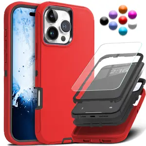 For Apple iPhone Case For iPhone 17 17e Air 16 16e 15 14 Plus 13 12 11 Pro Max Shockproof Rugged Heavy Duty Triple Layers Cover - Free Screen Protector