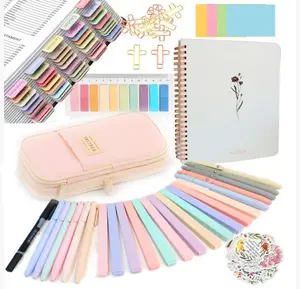 HOLENGS Bible Study Supplies Journaling Kit With Tabs, Highlighter, Notebook and Pen Case - Annotation Kit, Study Group Essentials Accessories Set for Women, Students, Beginner Christian Gifts