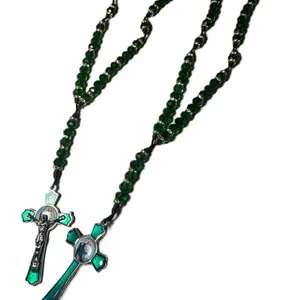 San Judas Tadeo Green Crystal Beaded Rosary with Detailed Crucifix and Iconic Medal for Daily Devotions