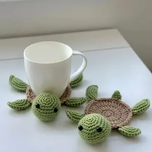 Turtle Coaster Rug for Drink Cup Mug, Handmade Crochet Knitting Animal Tortoise Shaped Mat Set, Creative Gift for Teacher Daughter Mom, Funny Desk Table Office Accessories Housewarming Home Decoration