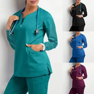 2025 Nurse Scrub Uniform Set Surgical Room Autumn Winter Scrub Suit Women Long Sleeve Workwear Nurse Surgeon Isolation Gown Workwear Womenswear Clothes Basic Casual Fitted Chic Outfit Everyday Garments