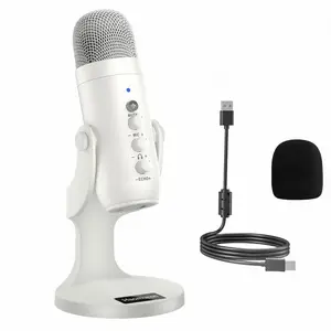 HAOMUREN USB Wired Microphone, 1 Count Condenser Gaming Mic with Gain-Knob & LED Mute & Monitor Volume Adjustment, Stand Base for Streaming, Studio Recording, Live Broadcasting Equipment