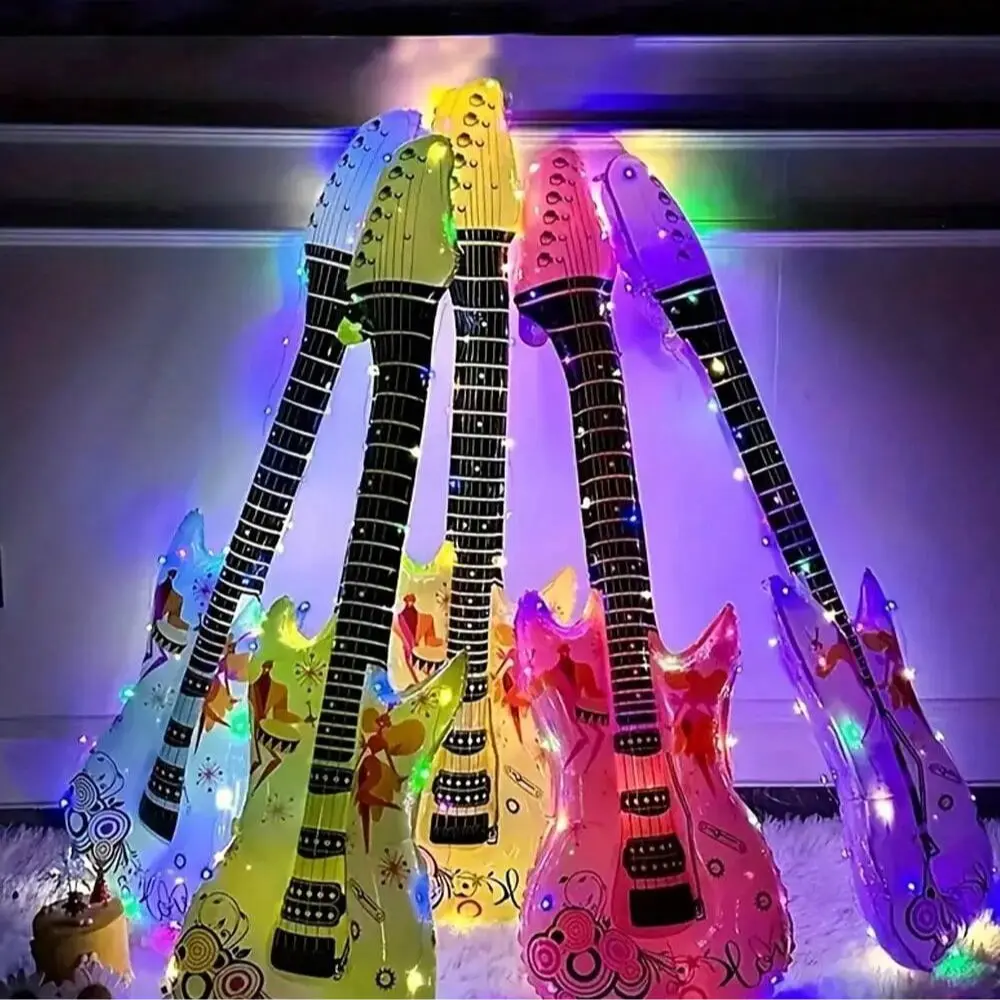 5pcs Rock Inflatable Guitar Balloons, Multicolor Foil, Perfect for Disco Parties, Birthdays, Music Events, Hip Hop, Nightclubs, Carnival Decorations, Balloon Garland, Party Balloons Decorations