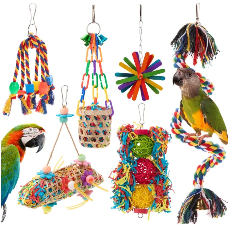 2/11 Pack Bird Colorful Chewing Toys Parrot Foraging Shredder Toys Shred Hanging Foraging Toys,Comfy Perch Parakeet Toys for Rope Bungee Bird Toy High-quality Materials Suitable for Most Birds