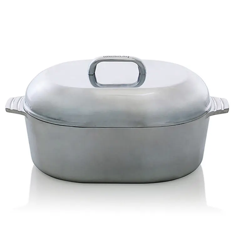 AlumaChef 8 Quart Cast Aluminum Heavy Duty Oval Roaster with Lid