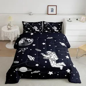 Solar System Comforter Set,Twin Full Size Outer Space Comforter,Universe Planets Bedding Set,Cute Astronaut Blue White Duvet Set
