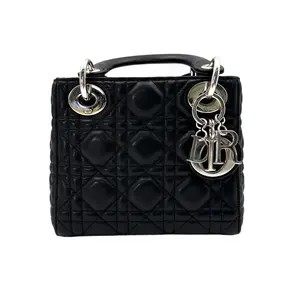 Pre-owned Lambskin Shoulder Bags Miini Lady Dior Black Cannage Leather Bag DR838