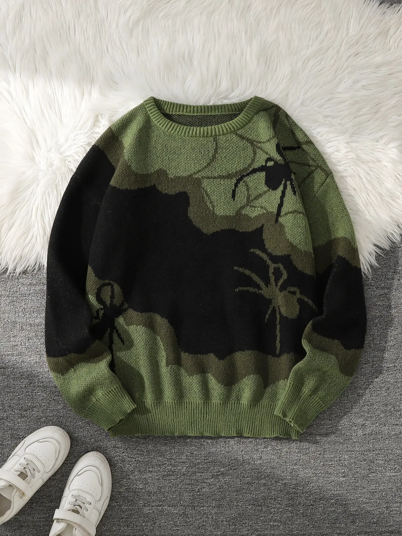 Spider Animal Jacquard Knit Fitted Sweater, Casual Round Neck Pullover Knitwear for Men, Fashion Street Style Graphic Design, Knitwear Sweater Top, Perfect for Daily Wear & Gifts, Streetwear Pullover