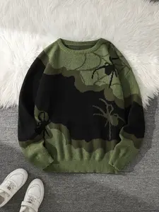 Spider Animal Jacquard Knit Sweater, Casual Round Neck Pullover for Men, Fashion Street Style Design, Perfect for Daily Wear & Gifts