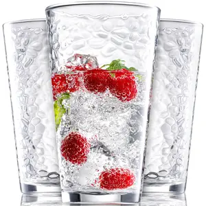 Set of 6 Hammered Glass Cups, 16oz. Dishwasher Safe Cocktail Premium Drinking Glasses - Clear Heavy Base Stemmed Water Glasses, Tall Beer Glasses, Bar Glass, Juice, Iced Tea, Margarita, & Everyday Drinks, Drinkware, Glass Beverage Cups, Glassware