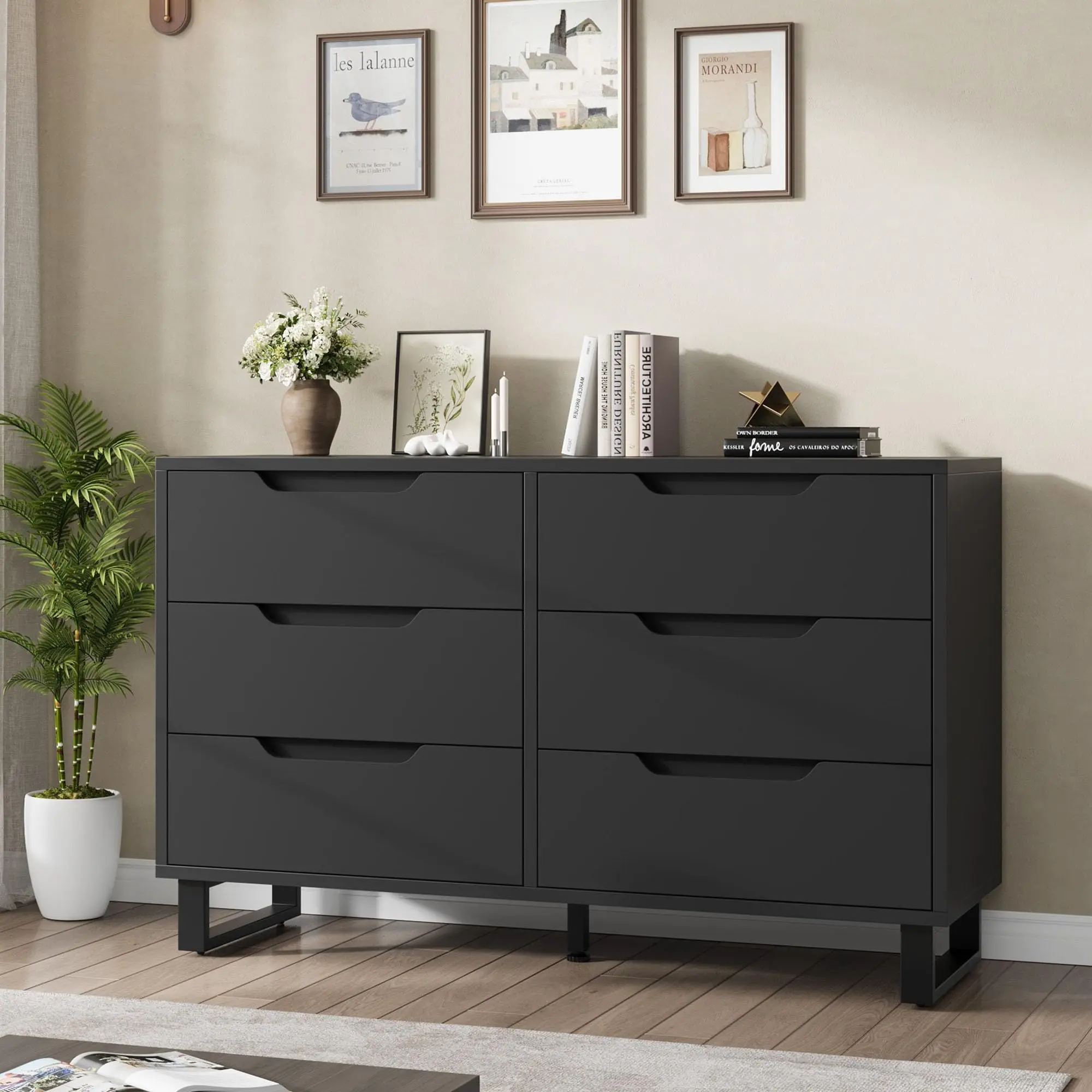 Horizontal Wooden Dresser - 55-Inch Wide 6/7/8-Drawer Storage Chest, Freestanding Organizer for Bedroom & Living Room, Black/White/Grey Options - SummerVibes