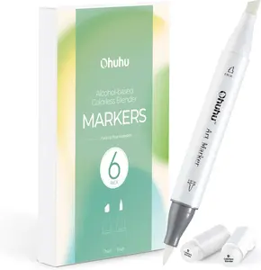 Ohuhu Colorless Blender Marker, Pack of 6 Alcohol Based Ink No.0 Clear Blender Brush for Adding Highlights Textures, Erasing Mistakes