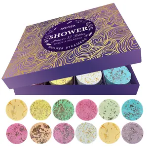 AGICEA 12-Pack Shea Butter Shower Steamers Gift Box - 12-Scent Bath Bomb Tablets for Body Care, Soothing Self-Care & Relaxation, Ideal Gift for Moms
