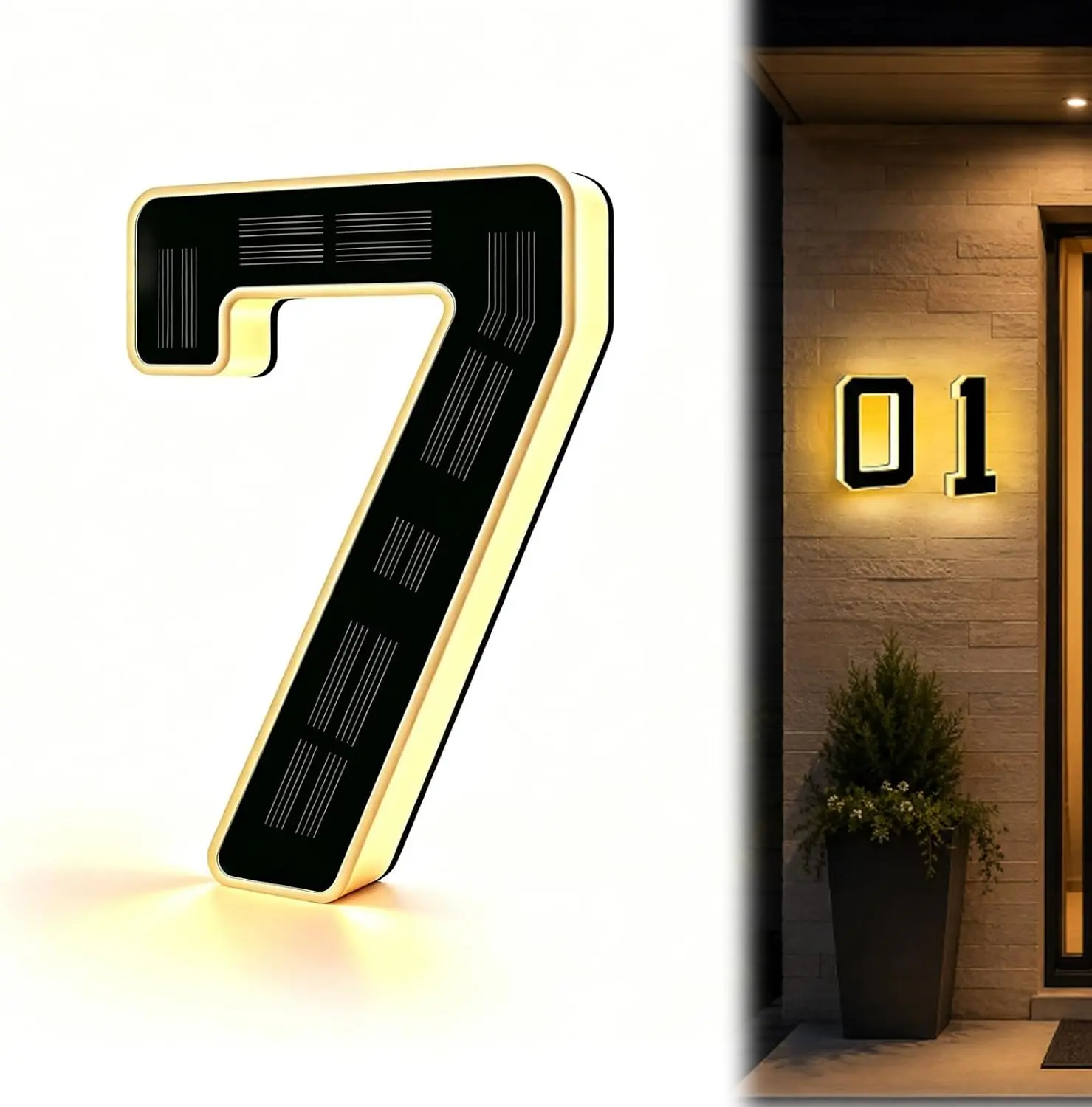 6.7 Inch Solar Lighted House Numbers for Outside, LED Backlit Light | Light Up Waterproof LED Address Signs for Houses, Illuminated House Number Light for Yard Porch Outdoor (The digits 0–9, 6.7IN)