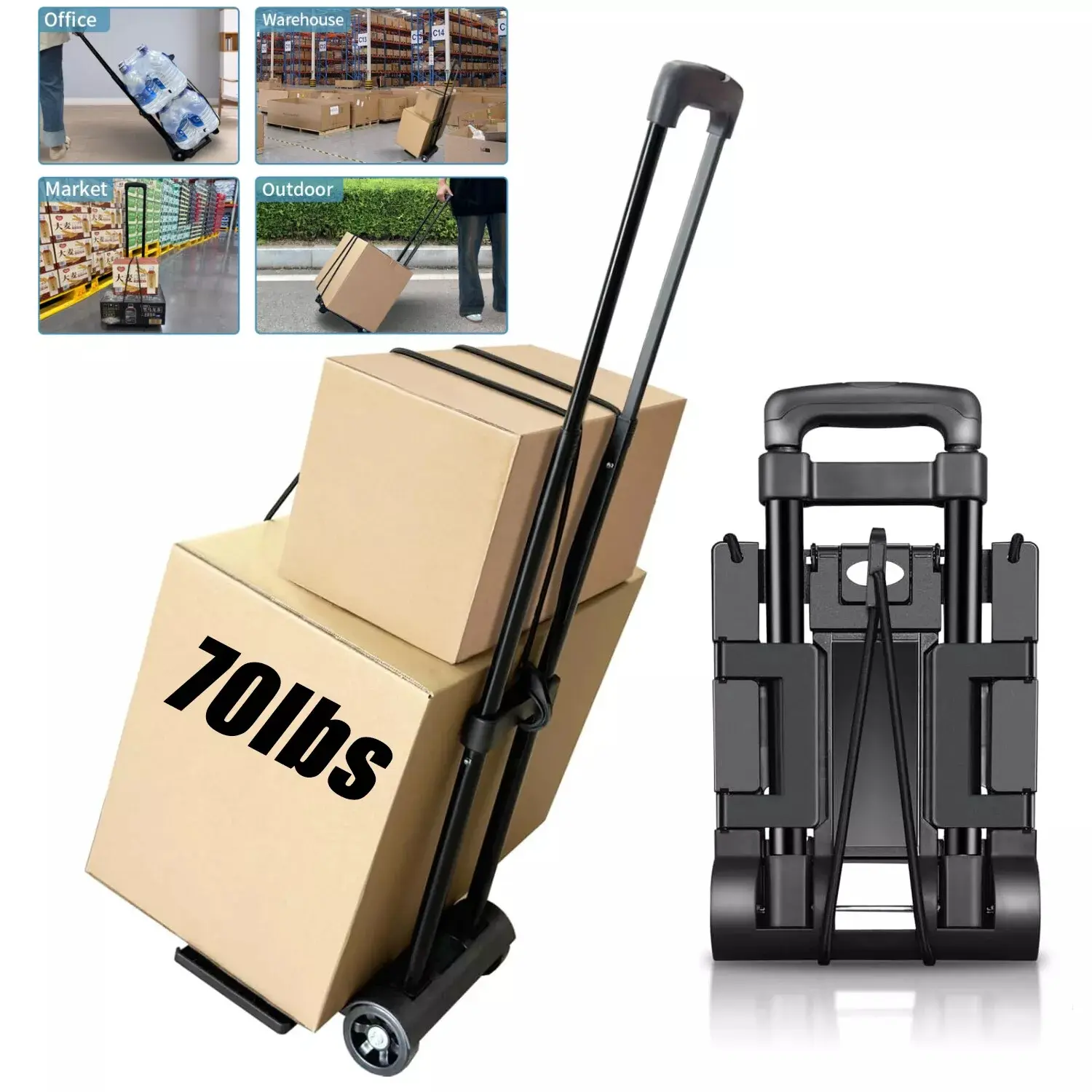 Heavy-Duty Foldable Utility Shopping Trolley with 360° Wheels, Adjustable Handle - Portable Convenience Cart for Groceries, Camping - Rolling Service Cart for Home & Party Supplies