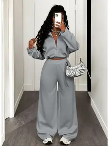 Women's Sporty Casual Two-Piece Set, Loose-Fit Zipper Hoodie & Jogger Pants, Comfortable and Stylish for Daily Wear, Style, Womenswear, Hooded Sportswear Set, Sports Clothing Set, Sport Casual Outfit