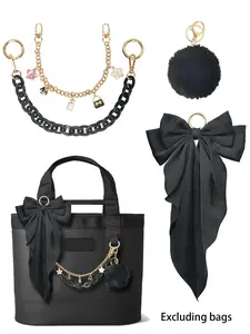 4PCS Elegant Tote Bag Accessories Set, 2 Chains, Satin Bow & Pom Pom, Handbag Decor Kit for Women