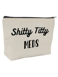 Minimalist Canvas Cosmetic Bag with Bold Text, Perfect for Makeup Organization, Fun Survival Kit Storage, Dark Humor Enthusiasts