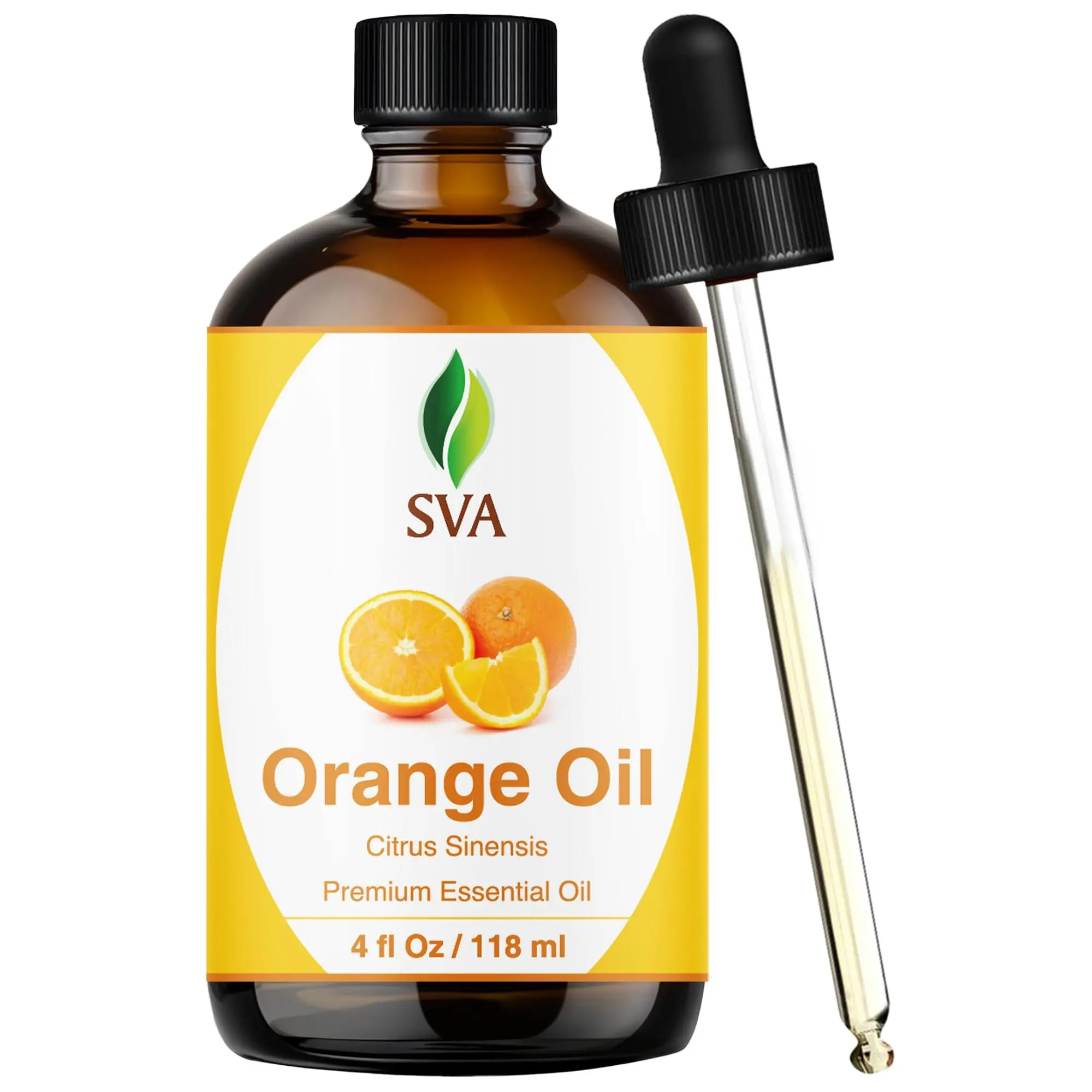 SVA 100% Natural Concentrated Citrus Sinensis Orange Essential Oil - 4 Fl Oz (0-500 ml Range) with Dropper, Bright Citrus Scented Diffuser for Wellness & Massage, Home Fragrance, 24-Month Shelf Life (Pairs with Rosemary Oil)