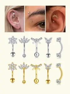 Rook Piercing Jewelry for Women & Men, 16g Stainless Steel Curved Barbell, Dangle Cz Belly Lip Ring, Cartilage Daith Tragus Piercing, Body Jewelry, Anti Tragus Jewelry