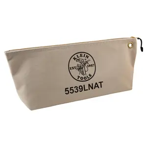 Klein Tools 5539LNAT Canvas Zipper Pouch, 16-Inch Tool Bag Storage Organizer, Natural