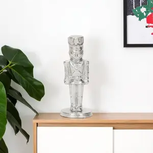 360 stand 7 in. Silver Cast Iron Christmas Nutcracker Figurine - Hand Painted Modern Sculpture, Decorative Ornament, Festive Room Decoration, Holiday Gift, Ornaments