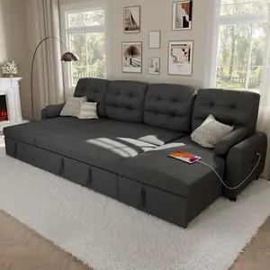 Ucloveria Sleeper Sofa Bed, 112" U Shaped Sectional Sofa Couches for Living Room, Pull Out Couch Bed with Dual Reversible Storage Chaise | Charging Station | Side Pockets | Removable Backrest