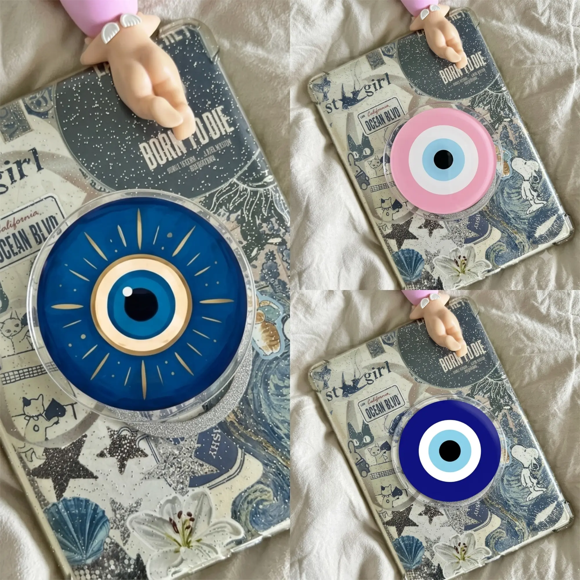 Evil Eye Phone Grip Protection Charm Nazar Phone Holder Spiritual Phone Stand Celestial Phone Accessory Mystic Evil Eye Ring Holder Gift for Her Pastel Pink Blue Phone Grip
