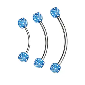 16G Blue Acrylic Dice Curved Barbell Eyebrow Ring Tongue Piercing Jewelry 9/16" 5/8" 3/4" - Sold Individually