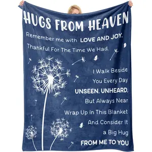 1pc Heaven Sent Hug Blanket, Sympathy Gift for Lost Loved Ones, Emotional Support Memorial Blanket, Blue Flannel Throw