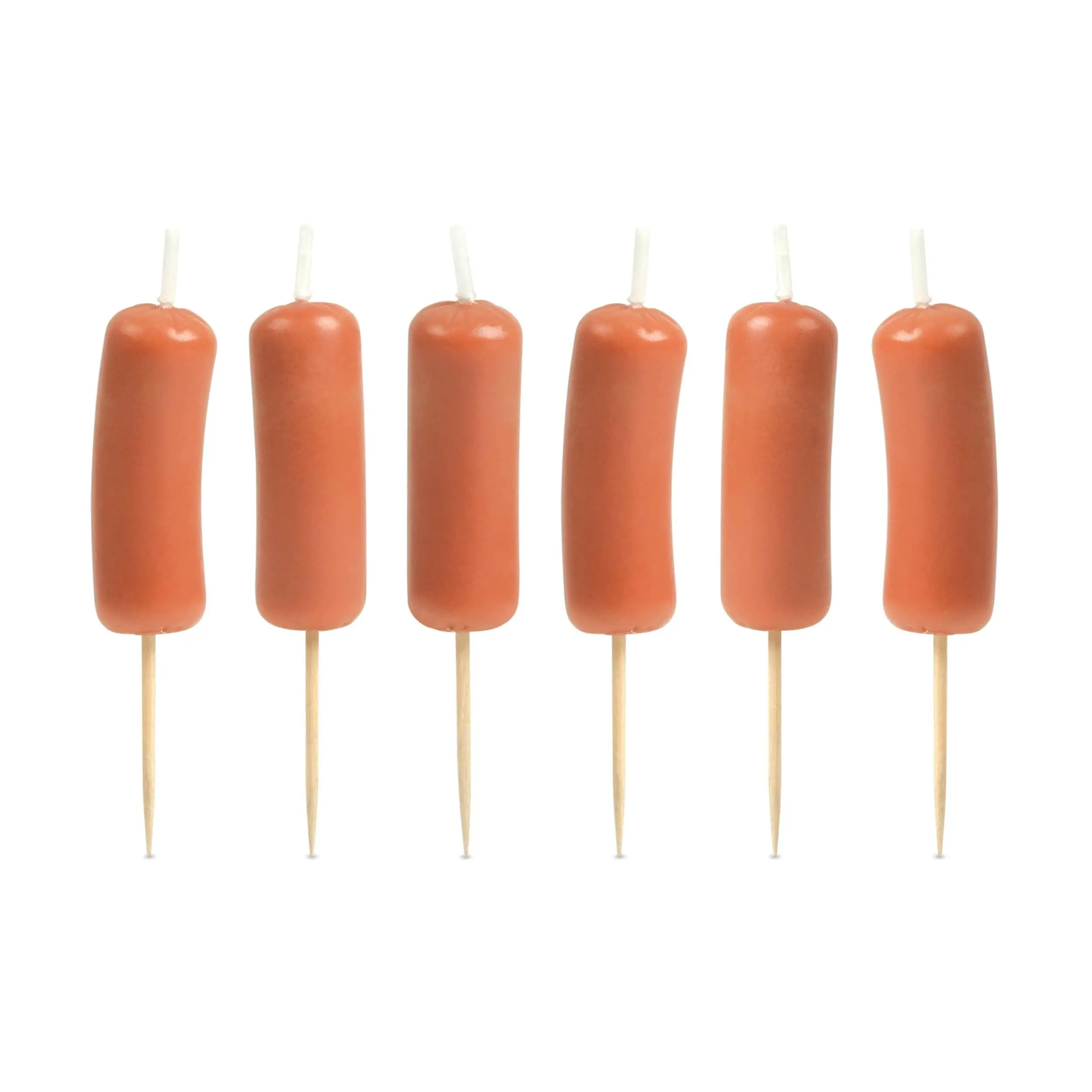 SAUSAGE PARTY Candle Set - 6 Wiener Candles 1.8" Tall on Wooden Picks in Gift-Ready Box with Gold Foil Accents for Birthdays, Celebrations, and more!