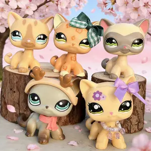 5Pcs Mini Pet Shop Shorthair Cat Indoor&outdoor Statue Collectable Mini Pet shorthair Cat #886 #1120 #391 #1116 #1962 with Cute Accessoires for Christmas Birthday Halloween Gift