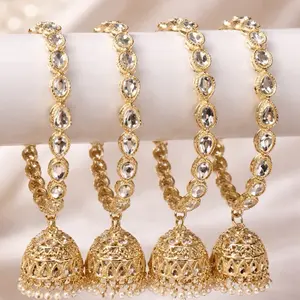 Elegant Gold Teardrop Jhumka bangles 2 bangles in 1 set